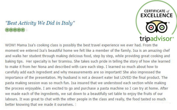 Mama Isa's Cooking School - Certificate of Excellence Tripadvisor