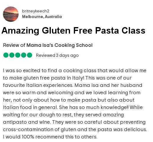 Amazing Gluten Free Pasta Classes in Italy