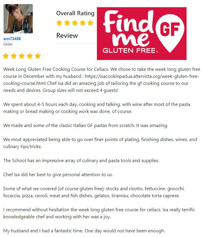 Review of the Week Long Gluten Free Cooking Course in Italy